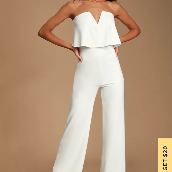 Lulus Pants - Lulu’s Power of Love White Strapless Jumpsuit
